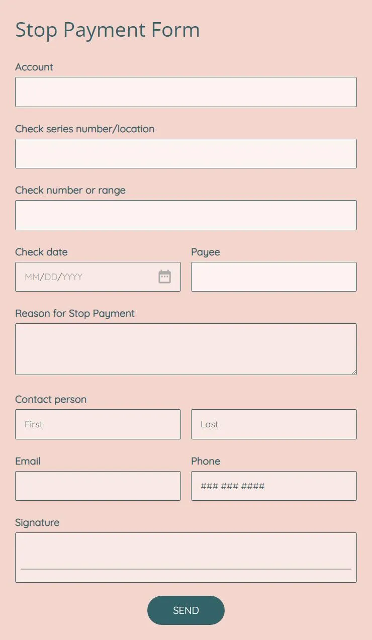 Stop payment authorization form